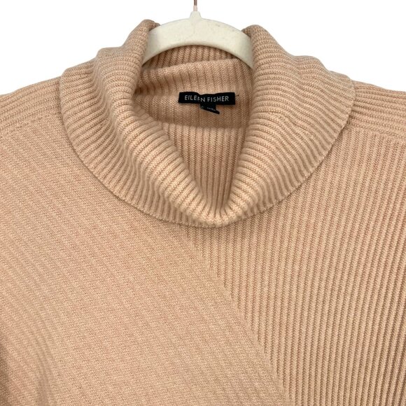 Eileen Fisher Cashmere Rib Knit Cowl Neck Sweater Beige Cream Size Medium - Picture 3 of 12